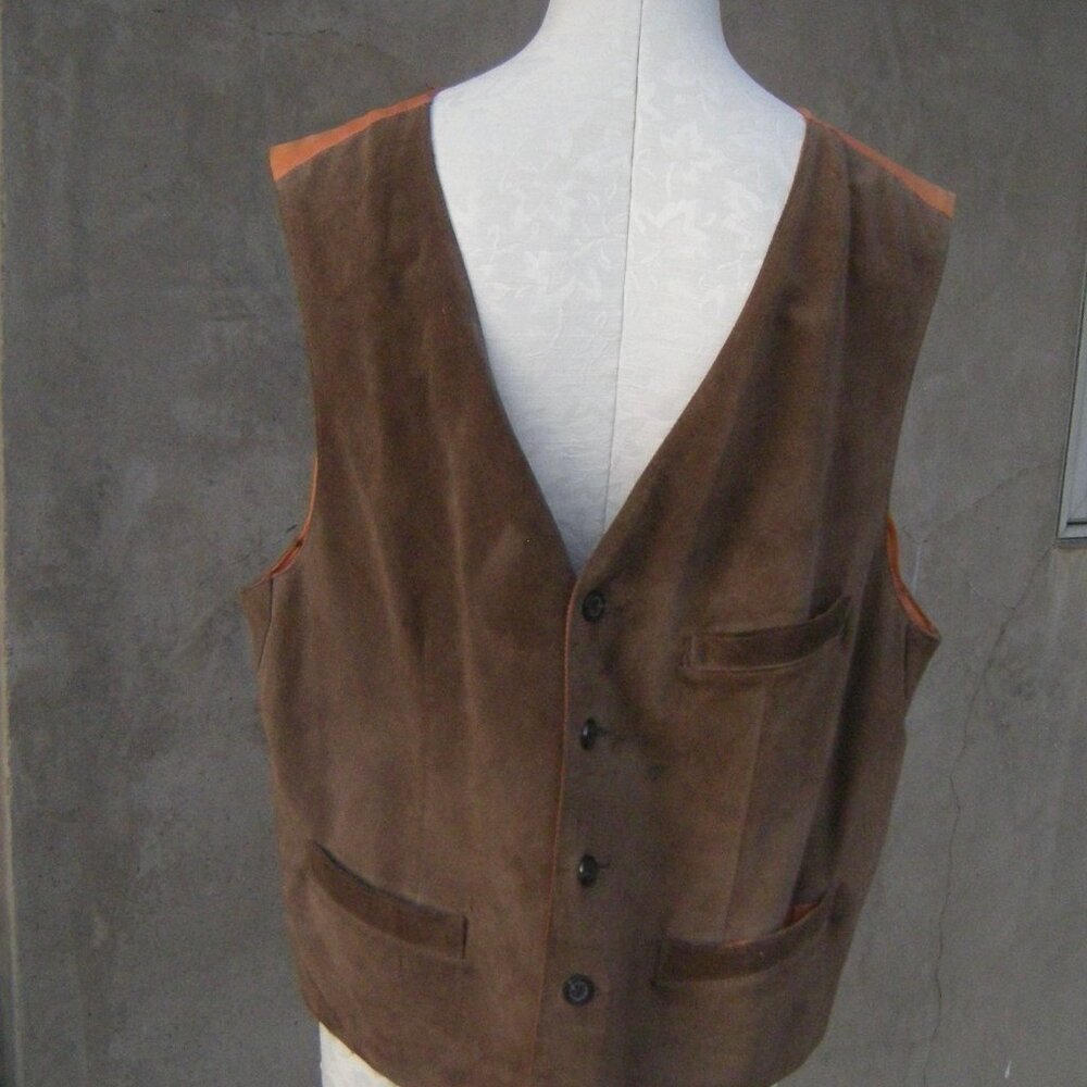 Vintage Gentleman's Brown Suede Vest - Fully Lined and Adjsutable Back - LARGE